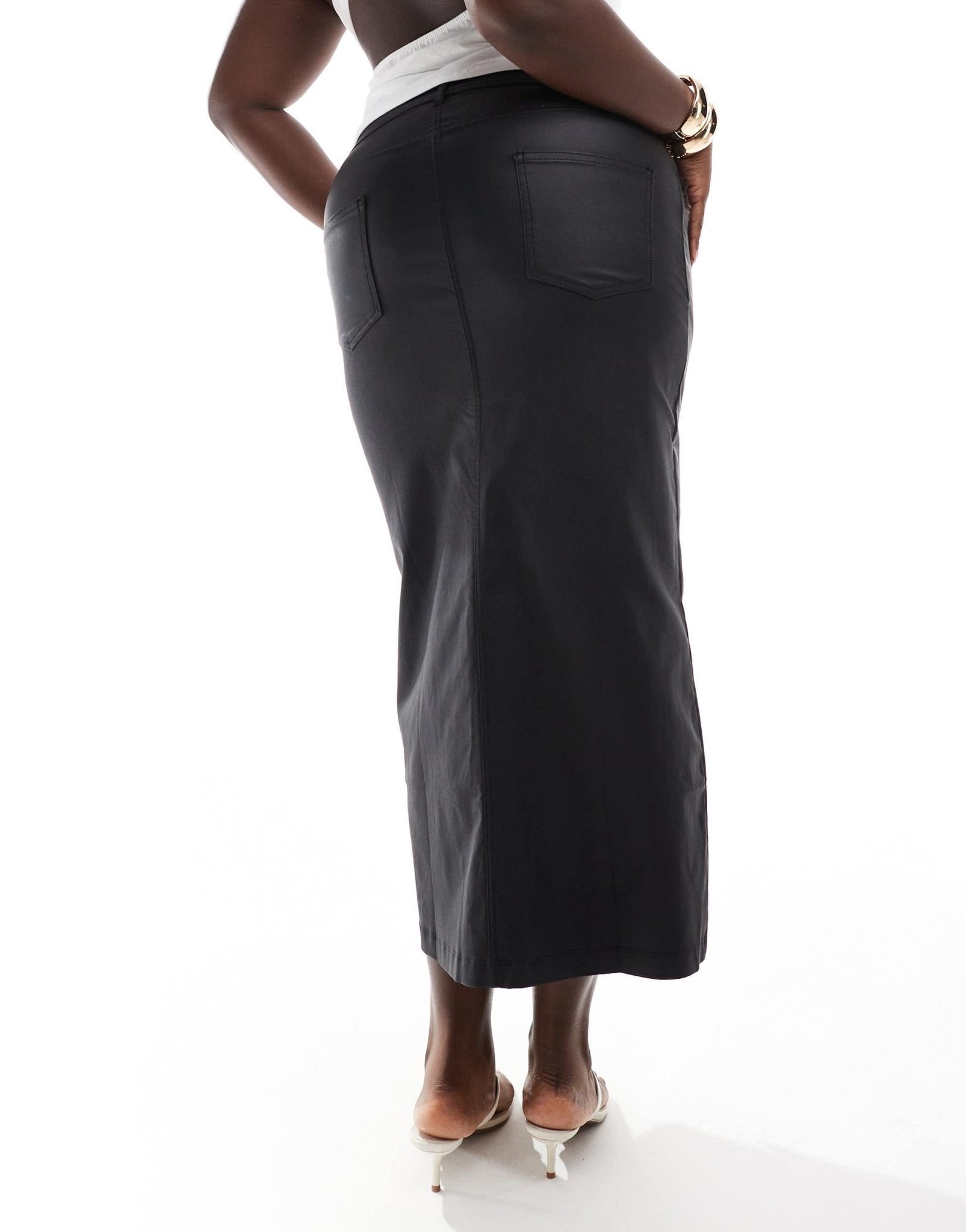 Yours PU midaxi skirt with front split in black - ASOS Sample Sale