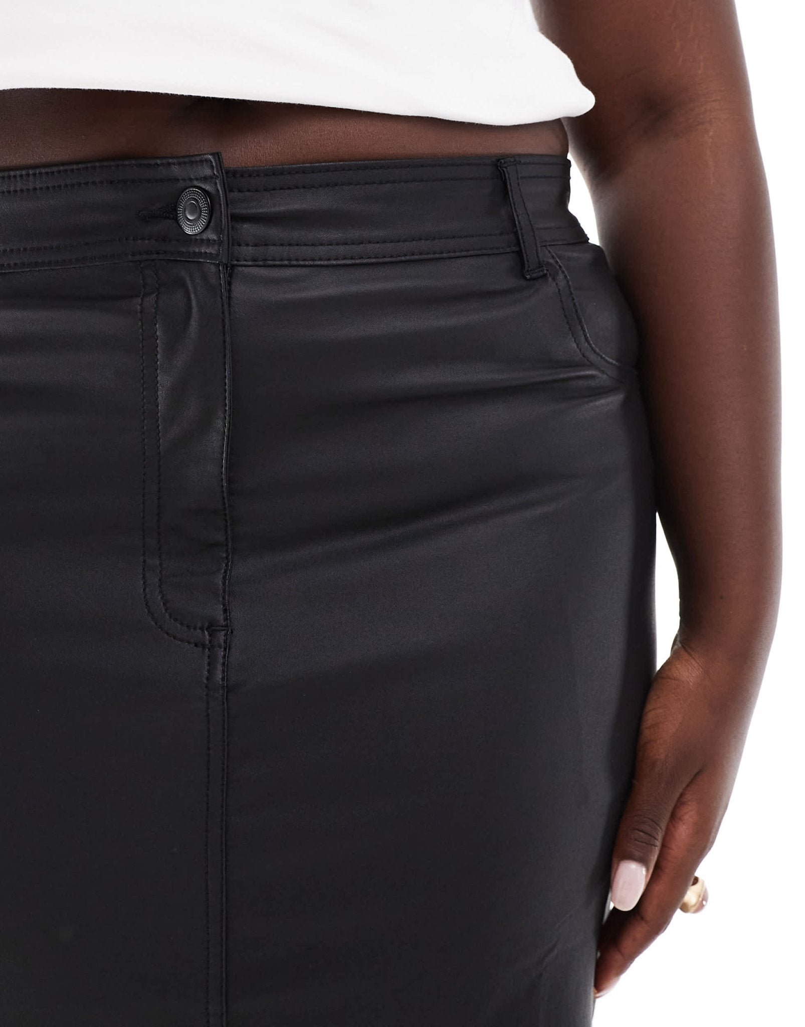Yours PU midaxi skirt with front split in black - ASOS Sample Sale