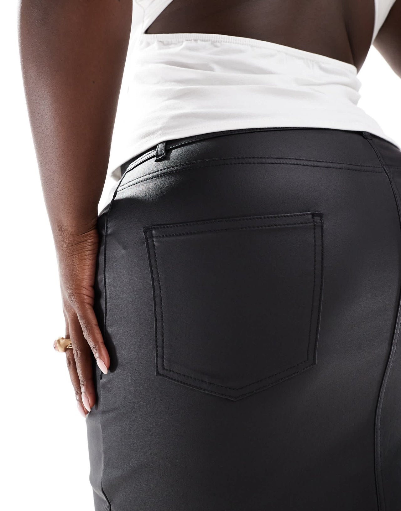 Yours PU midaxi skirt with front split in black - ASOS Sample Sale