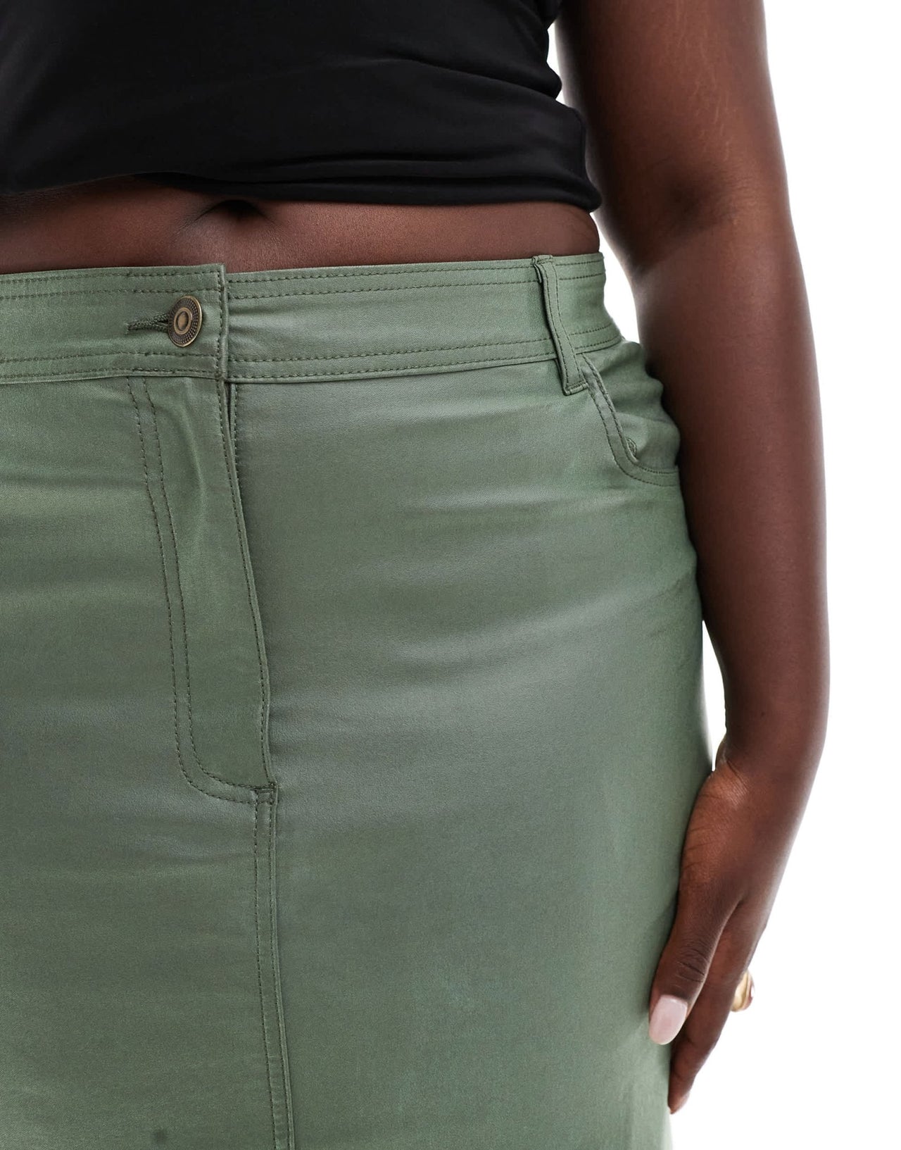 Yours PU midaxi skirt with front split in khaki - ASOS Sample Sale