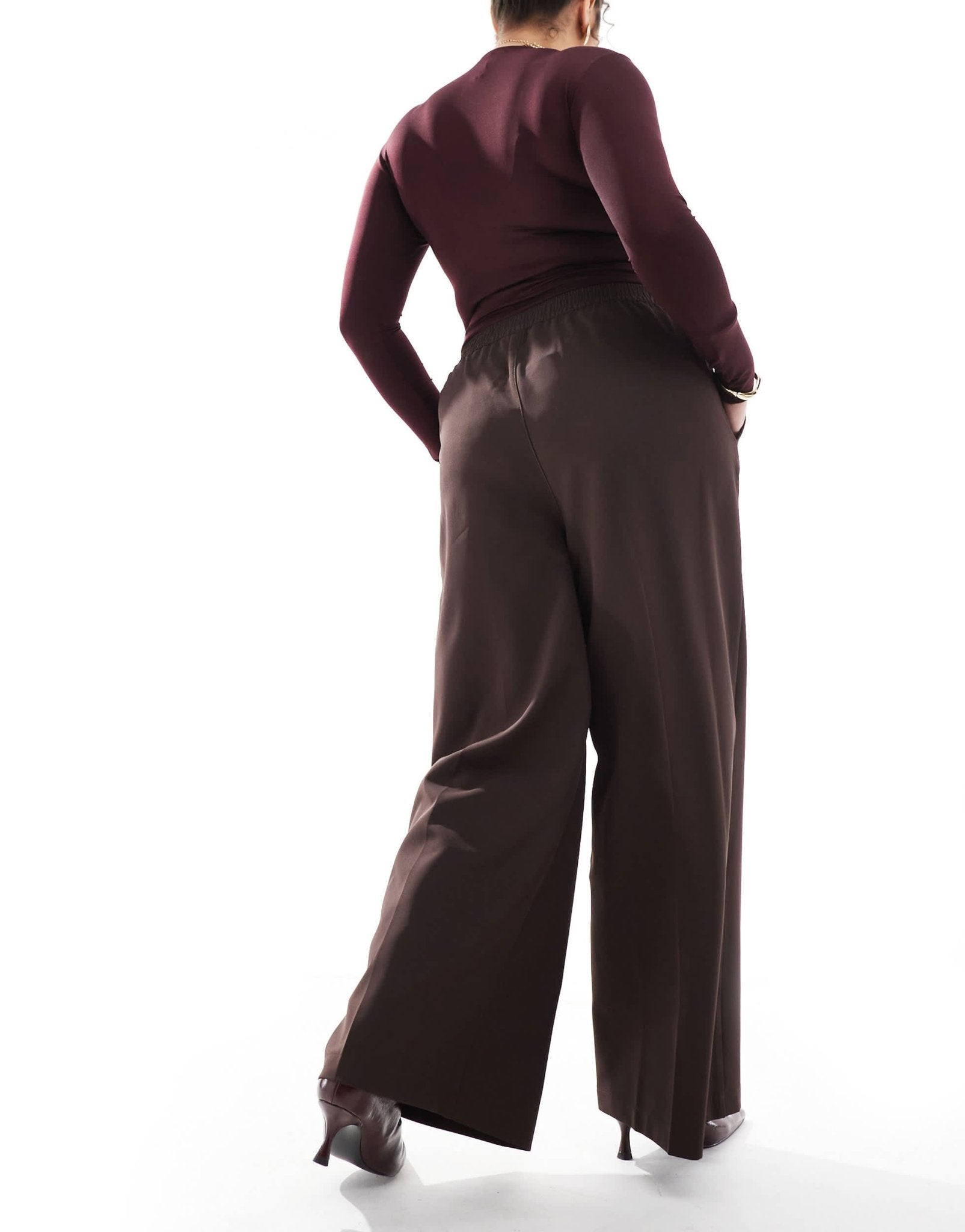 Yours pull on wide leg trousers in chocolate - ASOS Sample Sale
