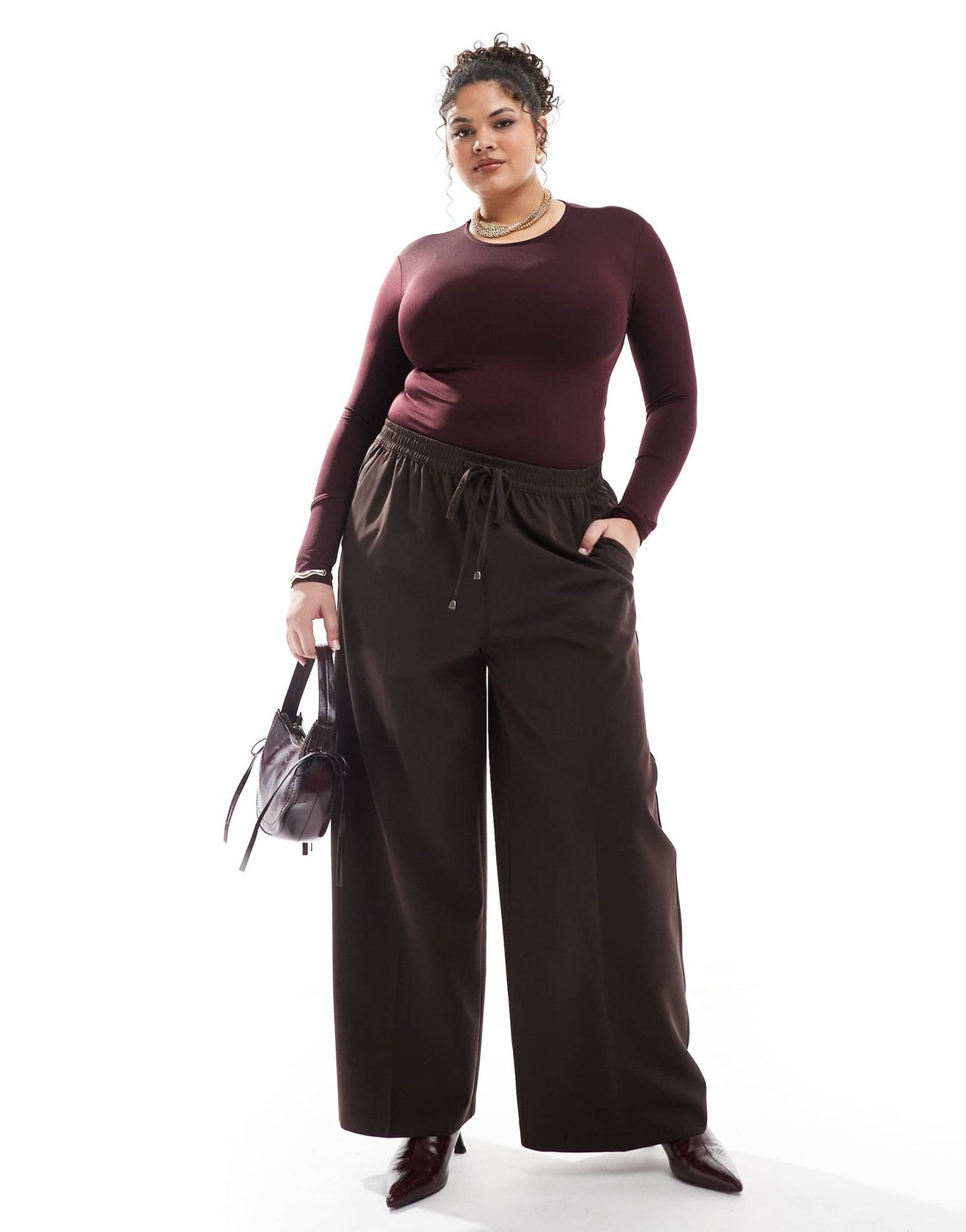 Yours pull on wide leg trousers in chocolate - ASOS Sample Sale
