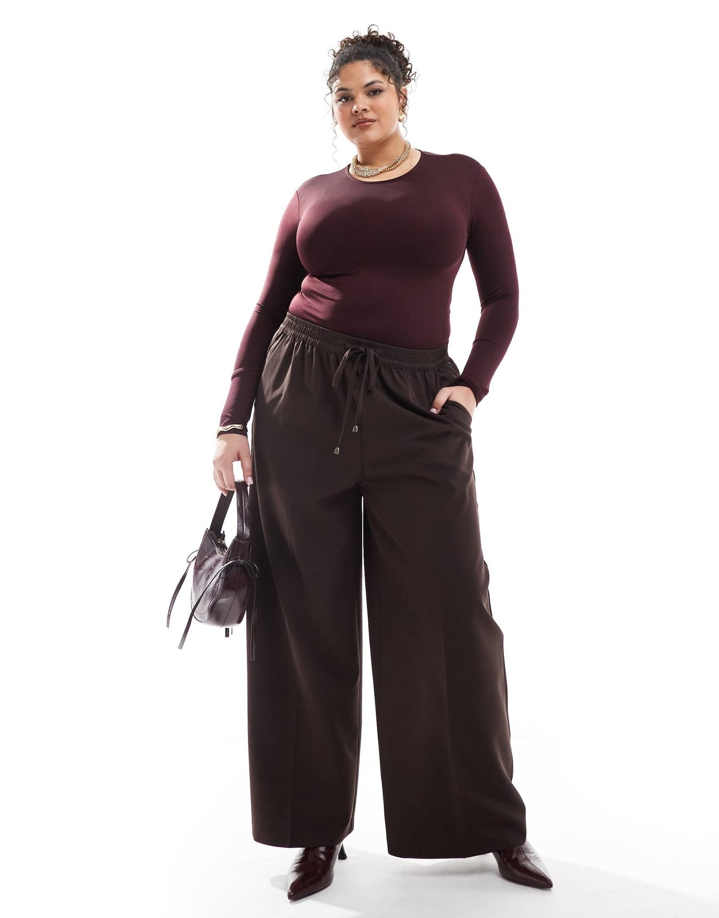 Yours pull on wide leg trousers in chocolate - ASOS Sample Sale