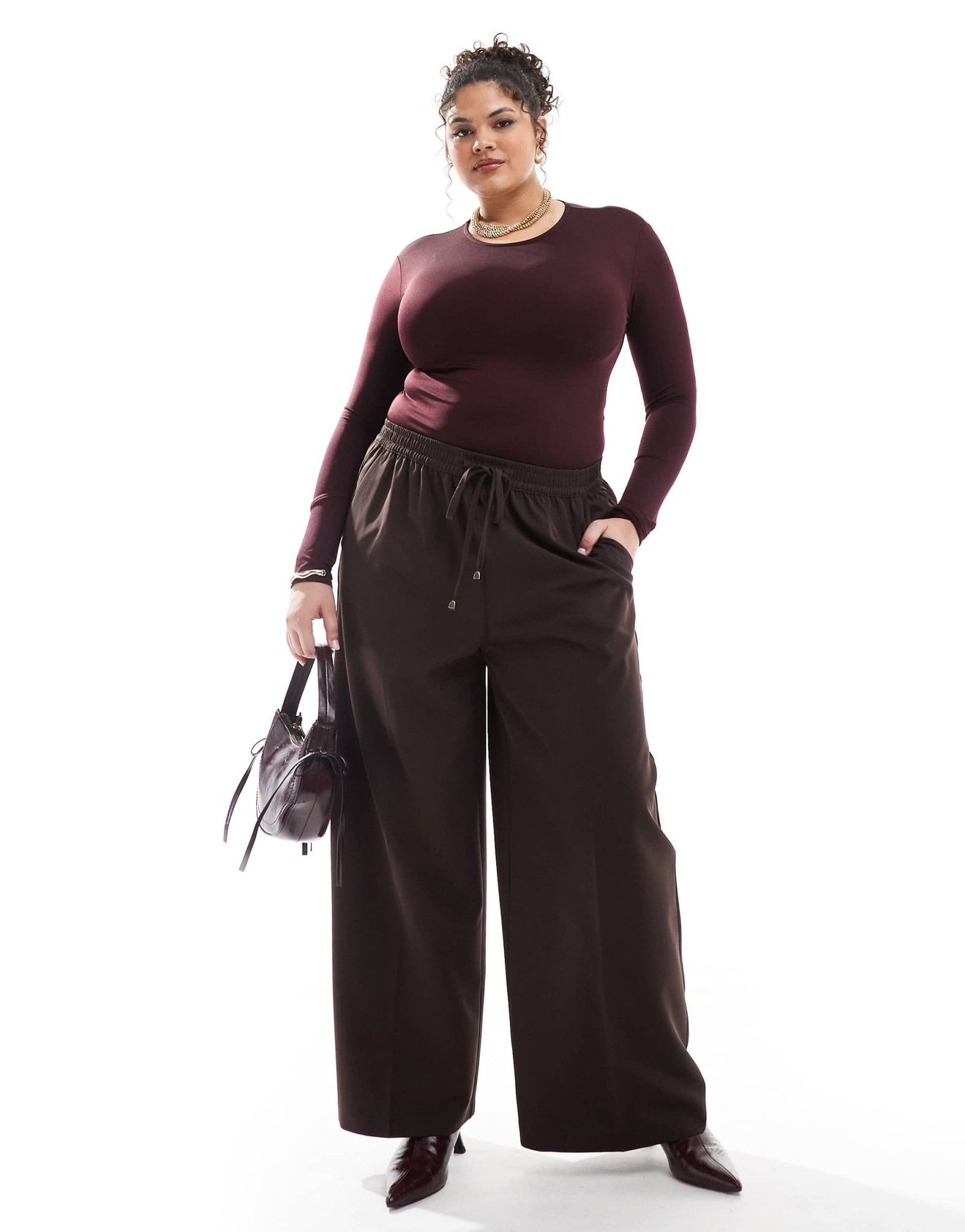 Yours pull on wide leg trousers in chocolate - ASOS Sample Sale