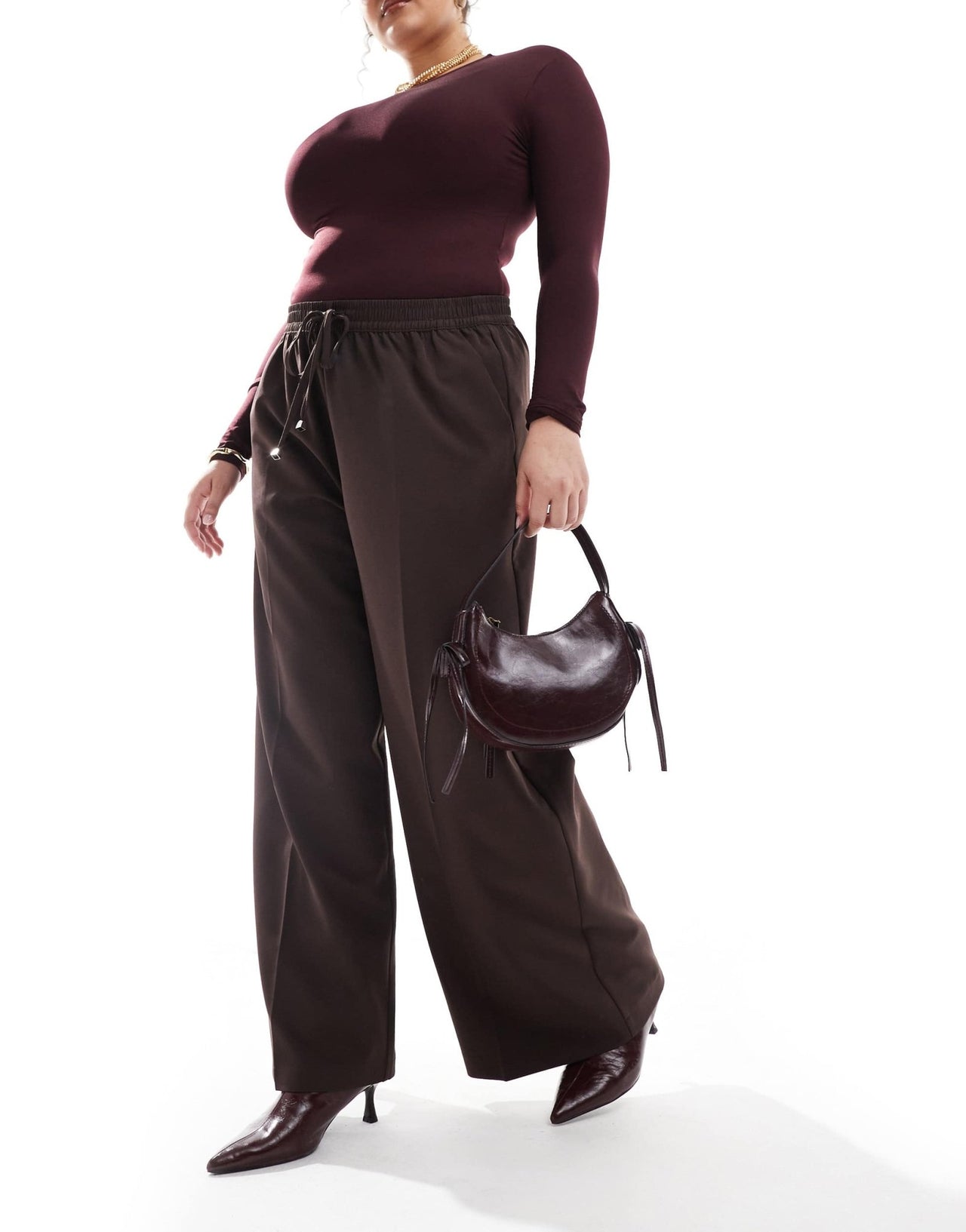 Yours pull on wide leg trousers in chocolate - ASOS Sample Sale