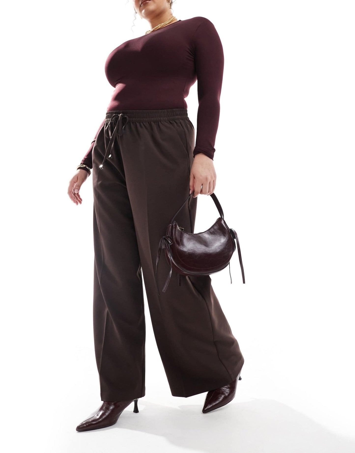 Yours pull on wide leg trousers in chocolate - ASOS Sample Sale