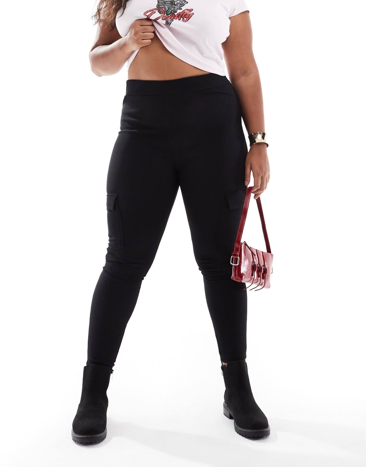 Yours ribbed cargo leggings in black - ASOS Sample Sale