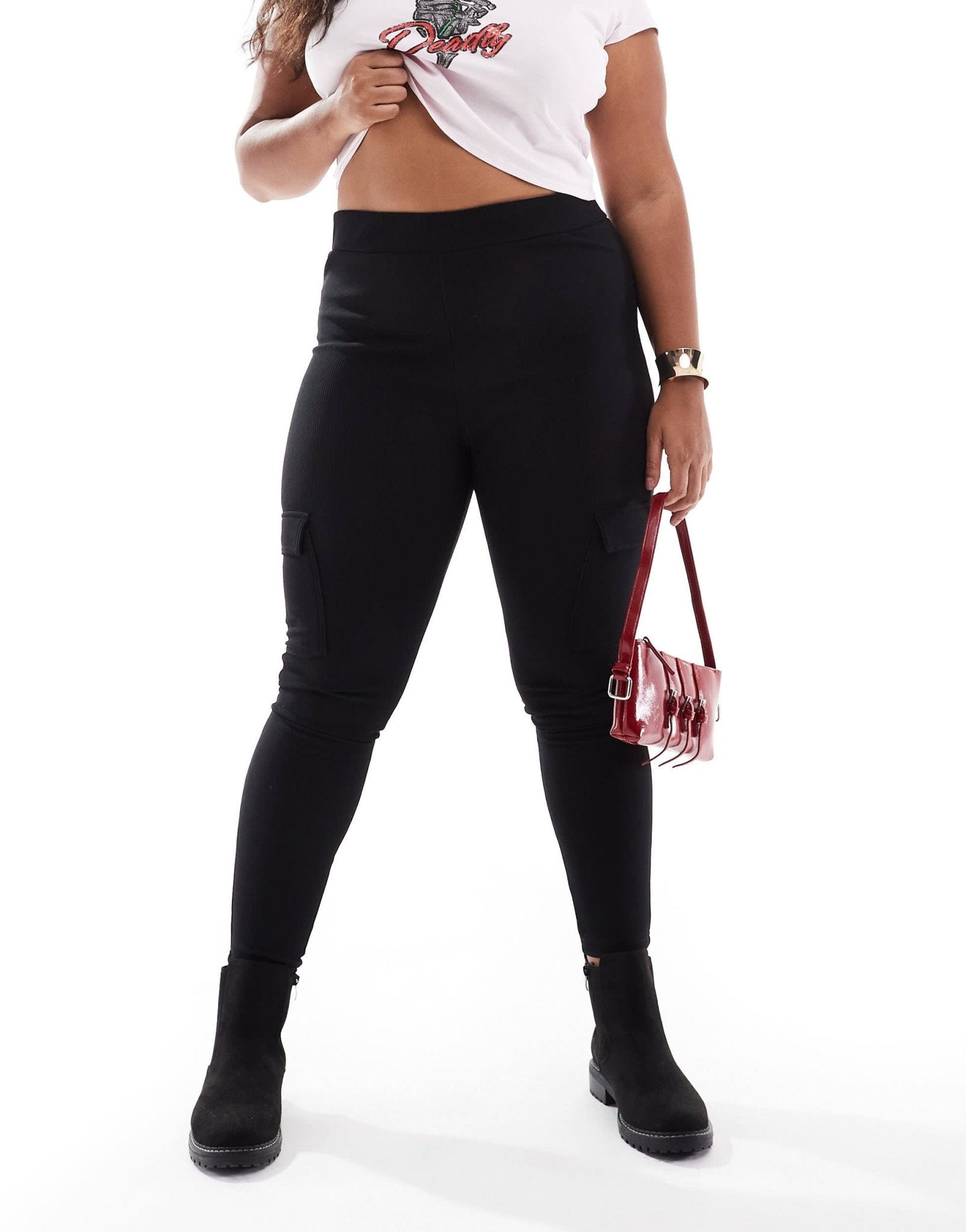 Yours ribbed cargo leggings in black - ASOS Sample Sale