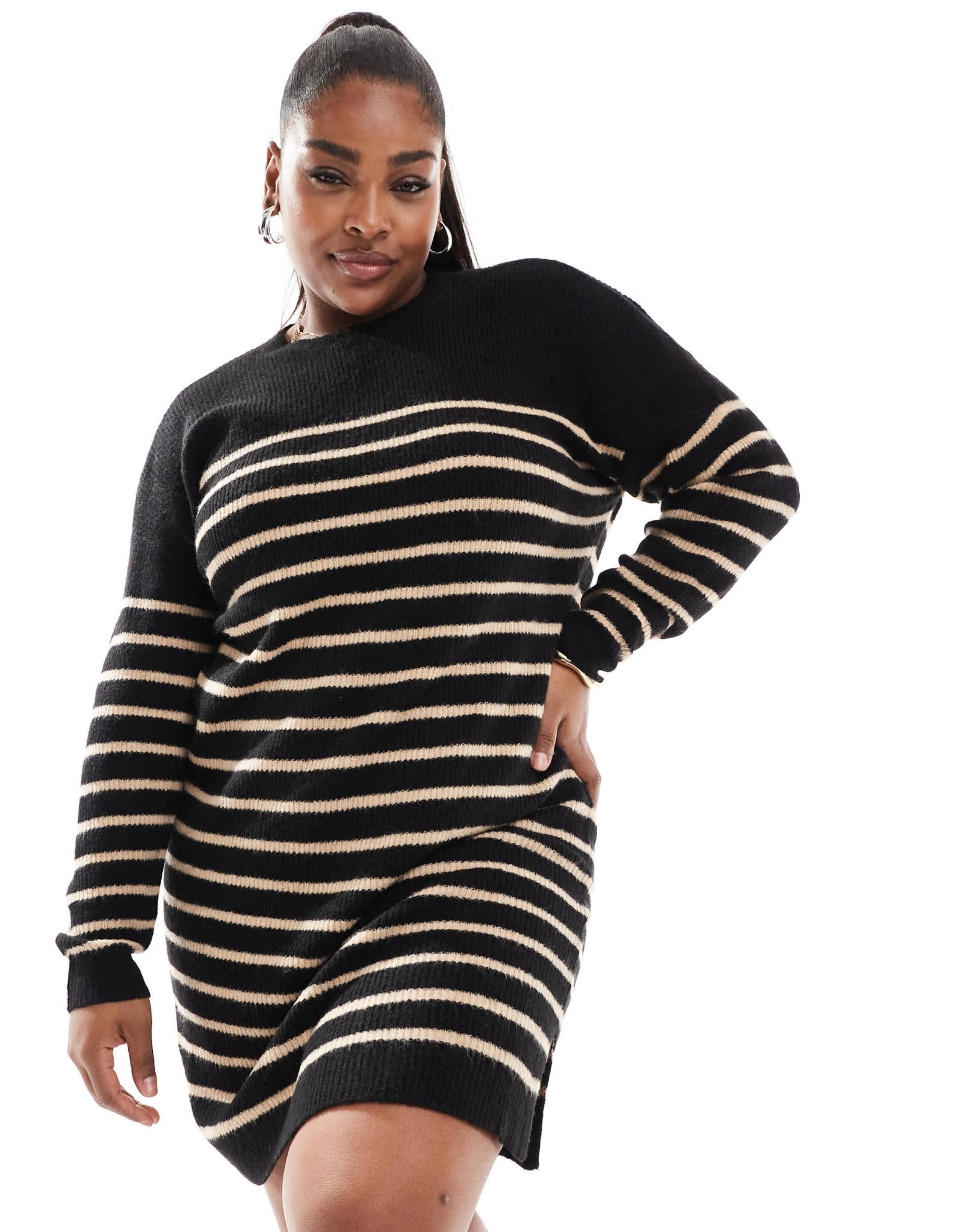 Yours stripe mini jumper dress in black and neutral – ASOS Sample Sale