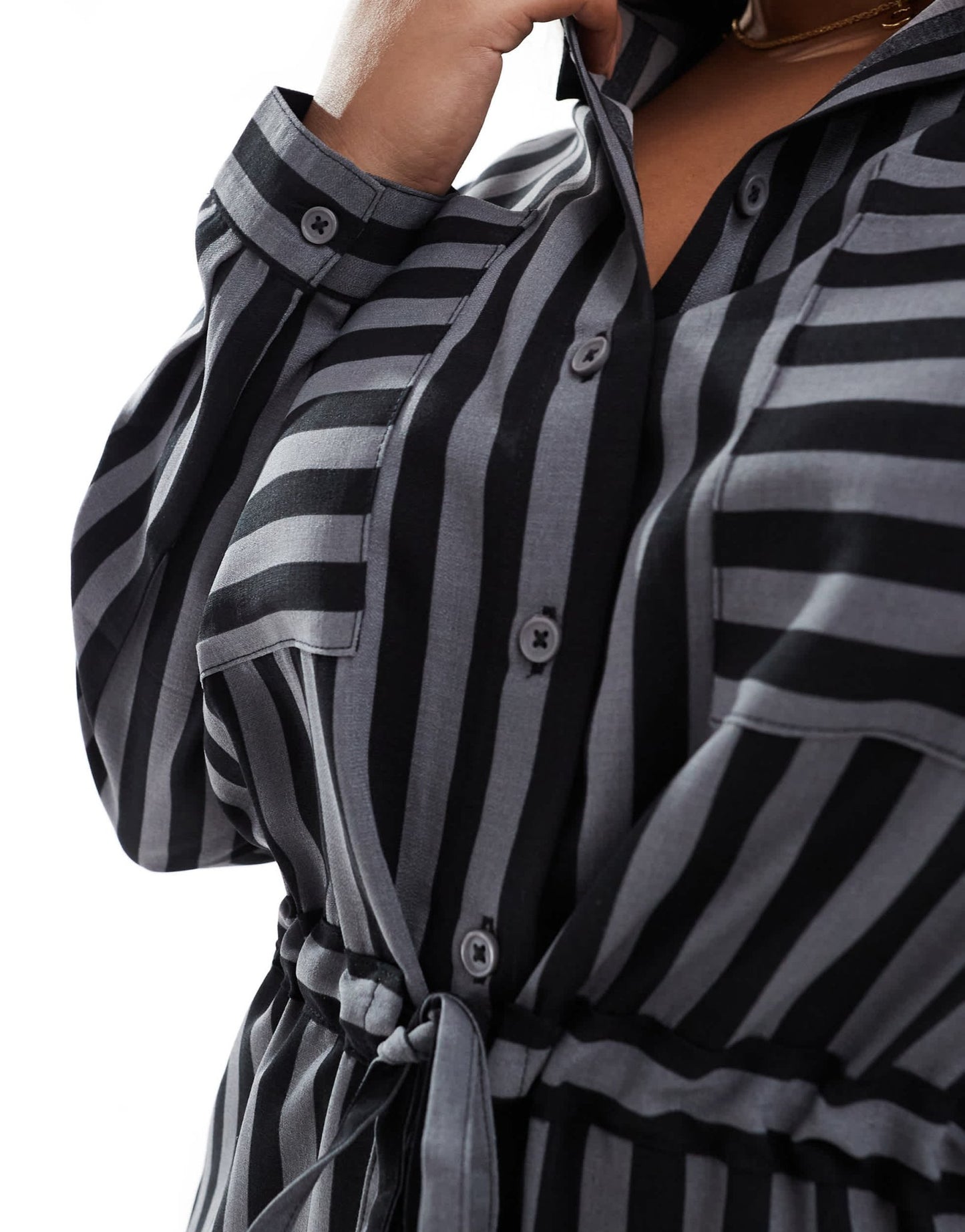Yours stripe utility tunic shirt in grey and black - ASOS Sample Sale