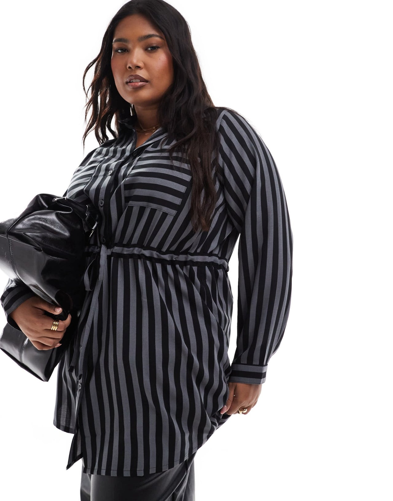 Yours stripe utility tunic shirt in grey and black - ASOS Sample Sale