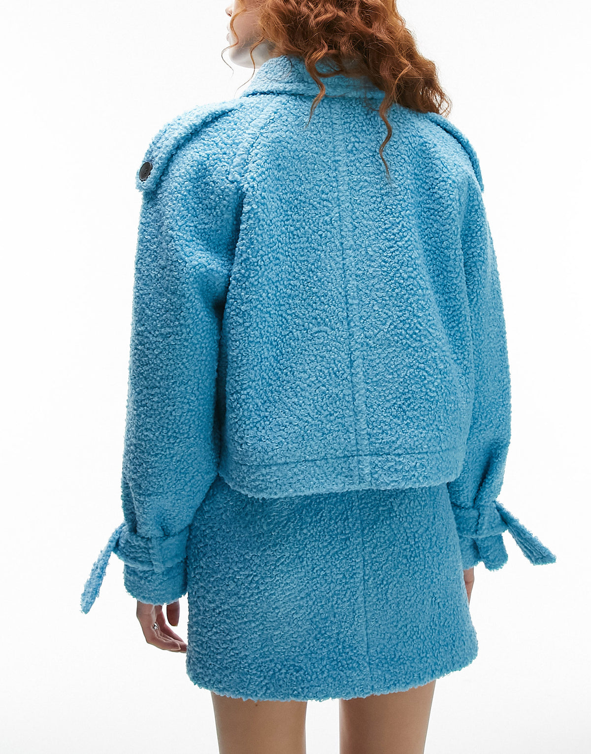 Topshop co-ord cropped boucle trench jacket in blue