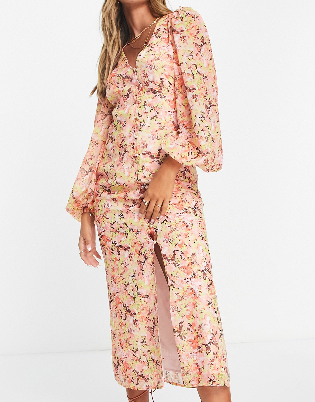 Pretty Lavish balloon sleeve midaxi dress in abstract floral