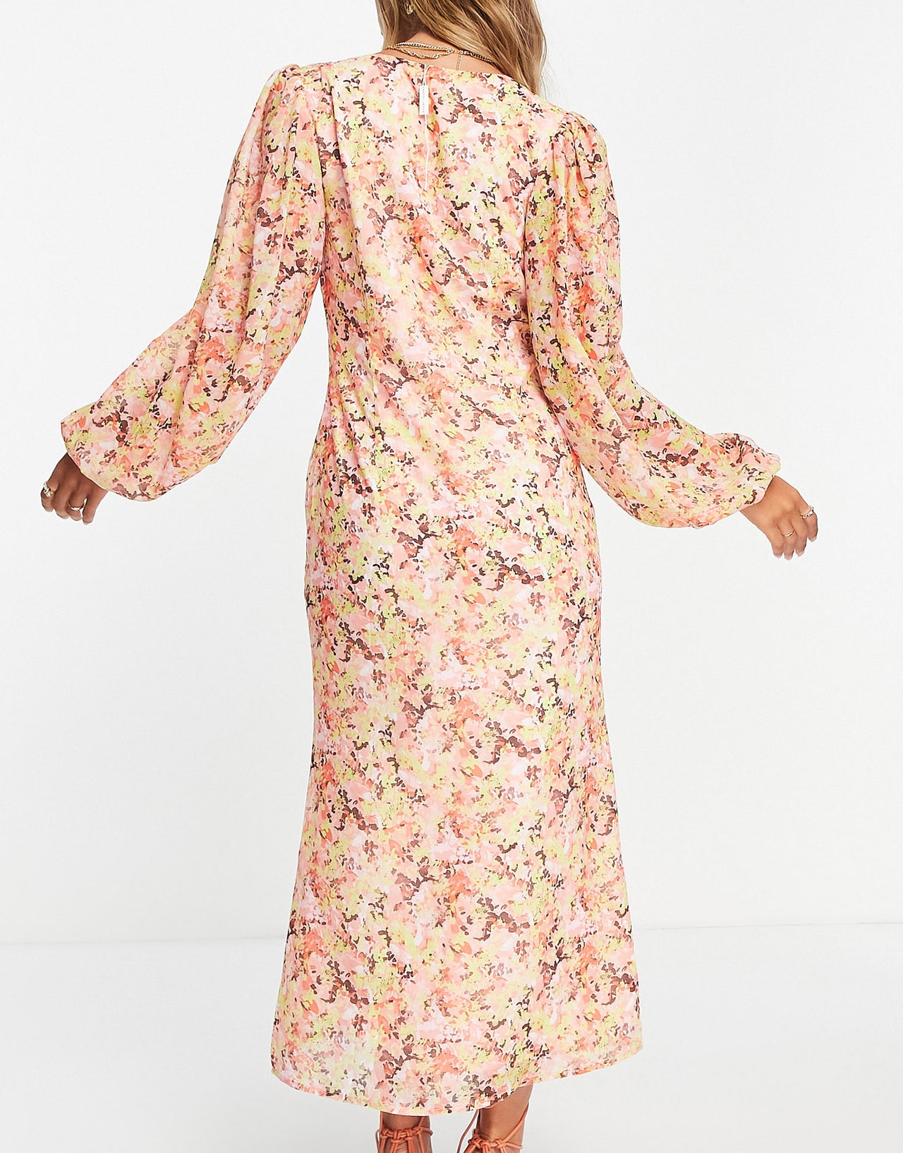Pretty Lavish balloon sleeve midaxi dress in abstract floral