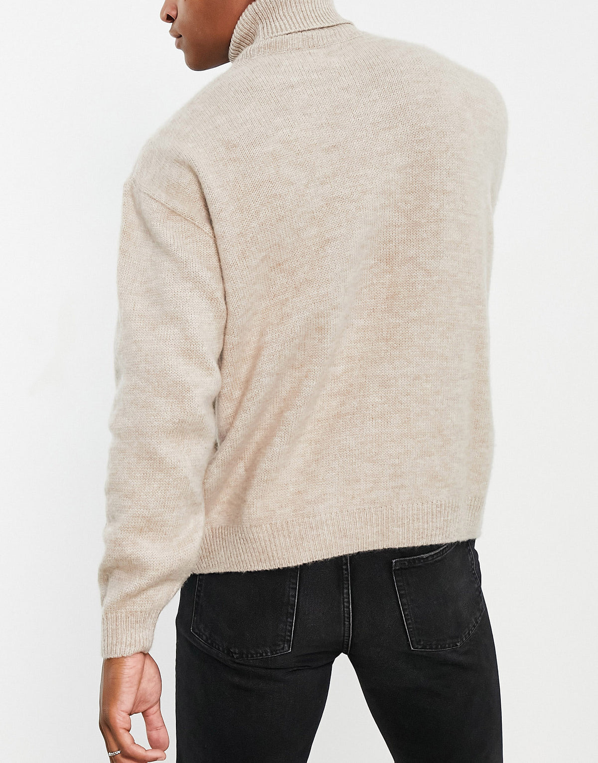 ASOS DESIGN fluffy knitted roll neck jumper in beige