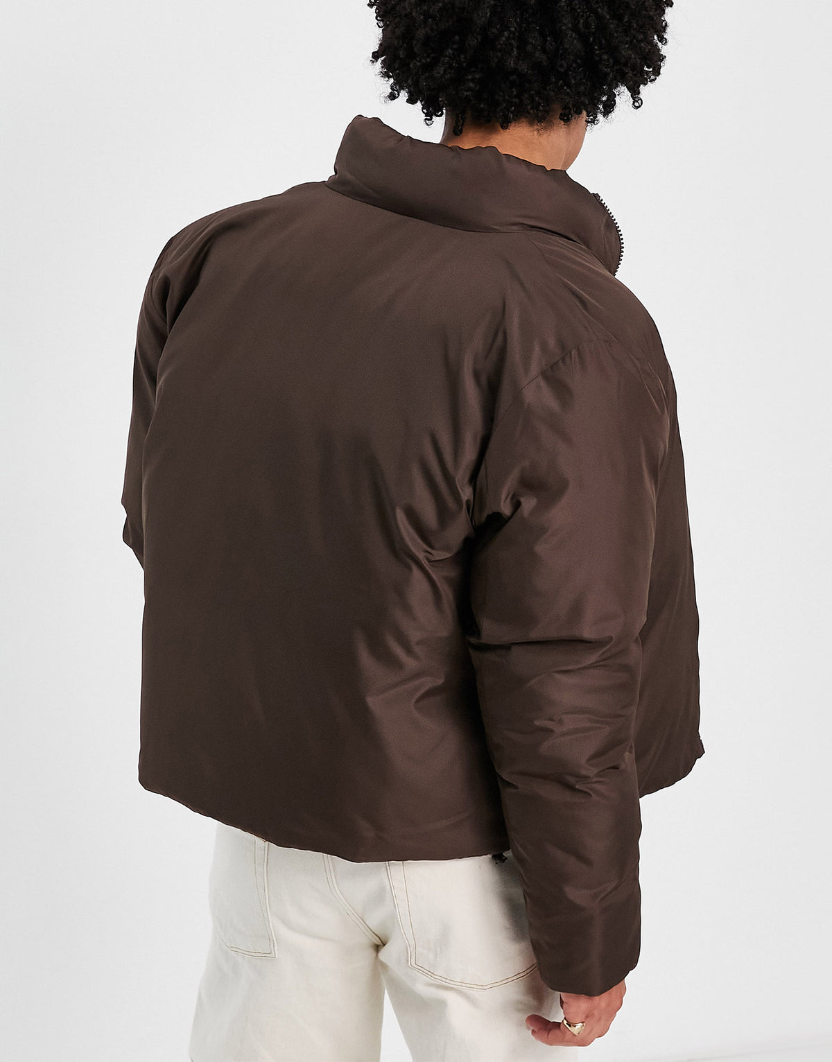 ASOS DESIGN cropped puffer jacket in brown