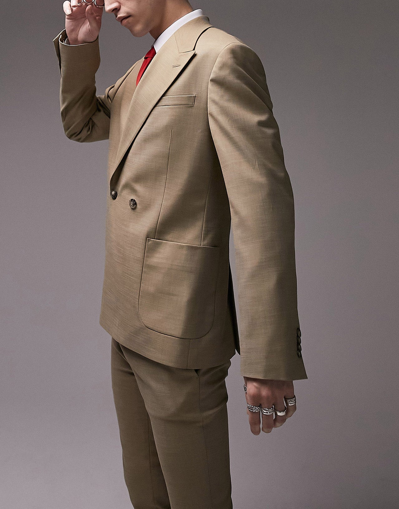 Topman super skinny double breasted wedding suit jacket in dark stone