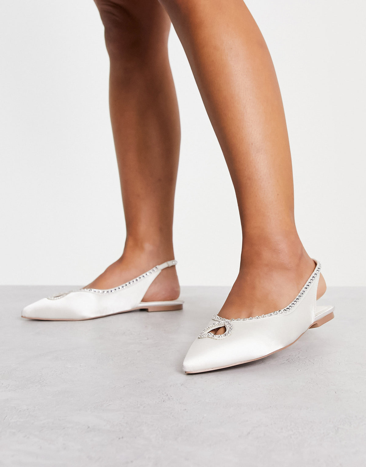ASOS DESIGN Wide Fit Lust heart diamante ballet flats in ivory